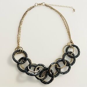 Gold and Black Tone Mesh Chain Layered Statement Necklace